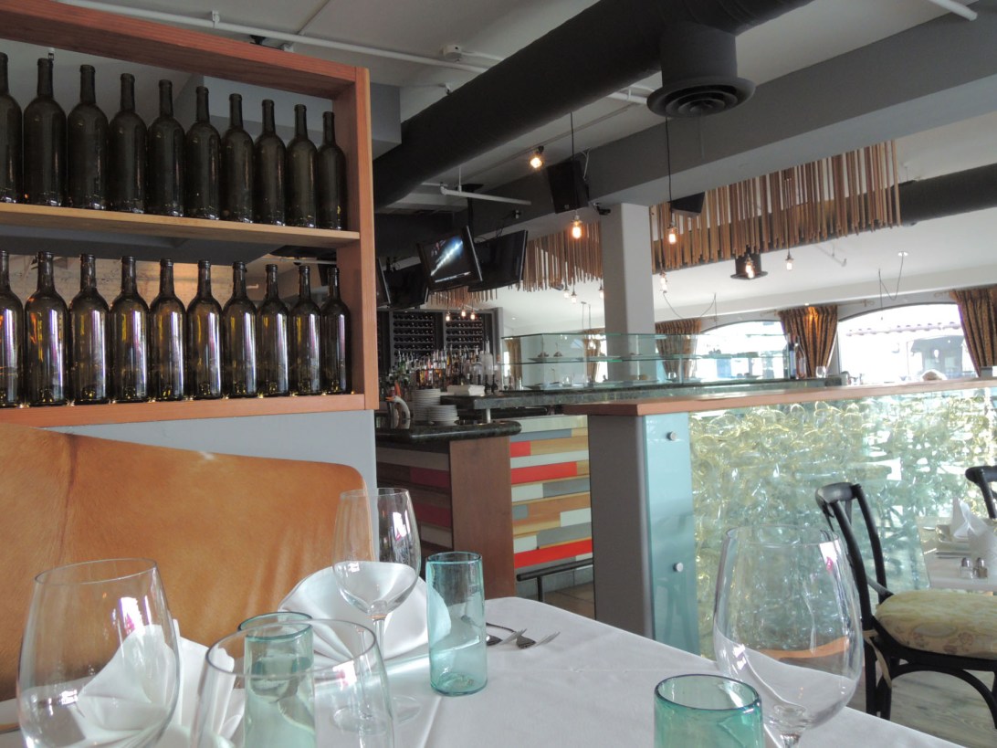 Glass bottles and wine glass